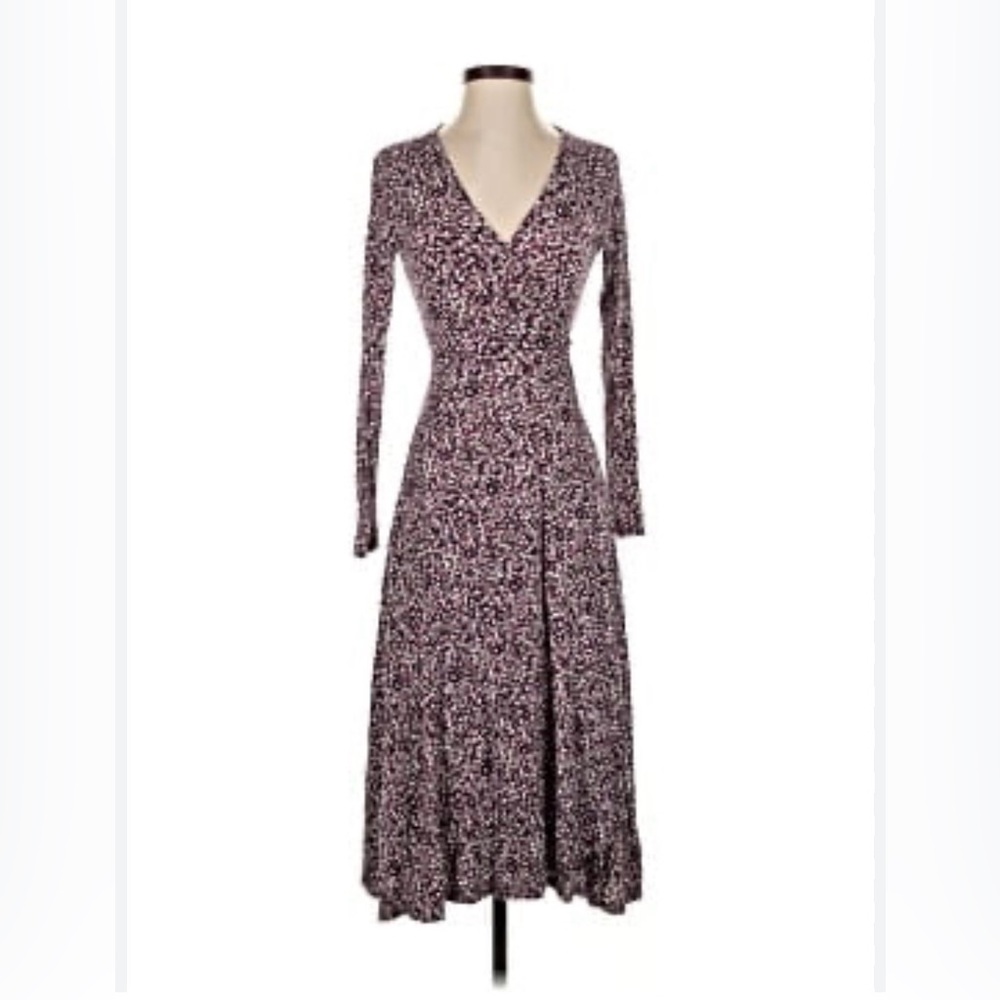 Calvin Klein Long Sleeve Dress in Purple and White